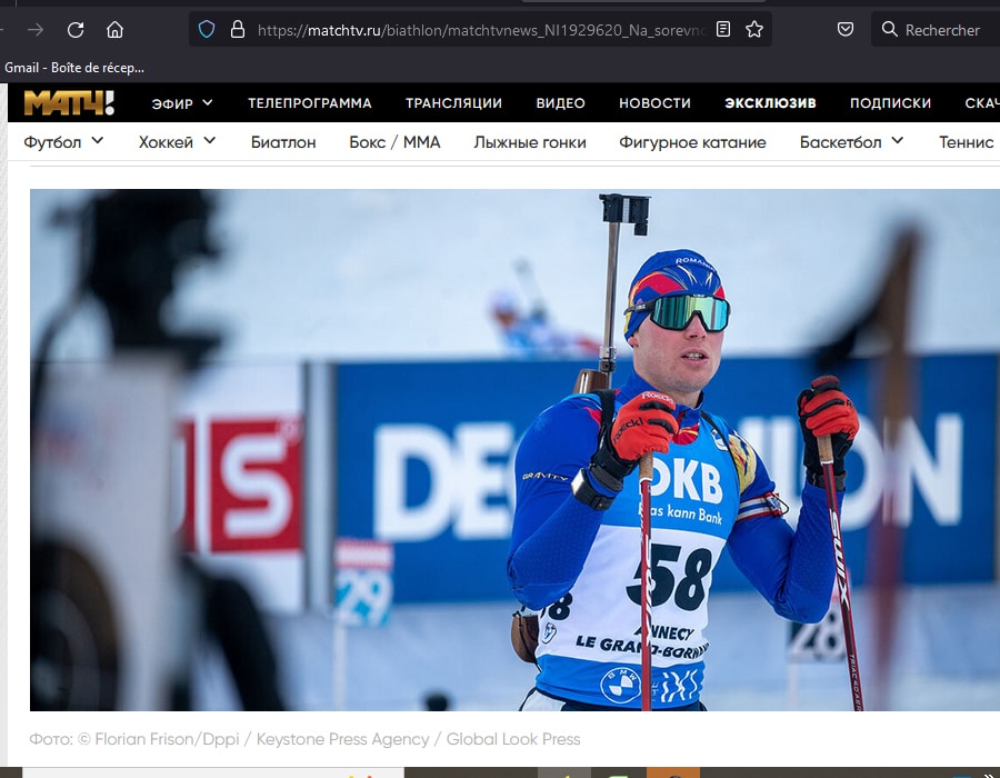 Article de MatchTv sur Dmitrij Shamajev lors de la Coupe de Monde de Biathlon au Grand Bornand 2022