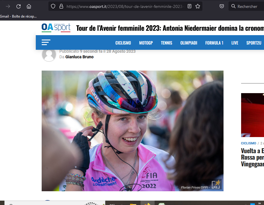 Article d'Oa Sport avec Antonia Niedermaier lors du Tour Cycliste Féminin International de l'Ardèche 2022