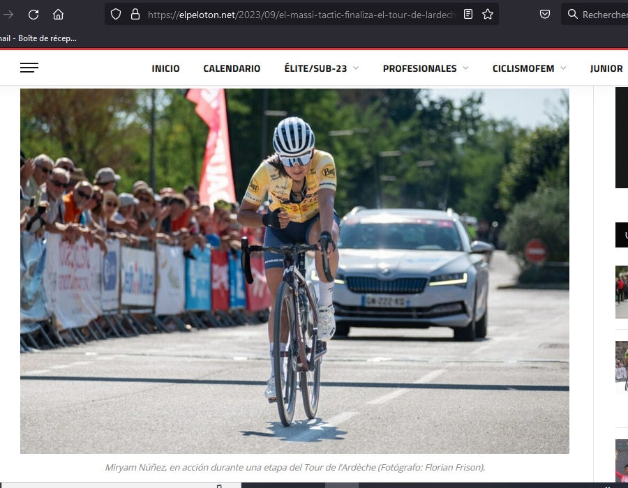 Article de Elpeloton avec Miryam Nunez de l'équipe Massi Tactic lors du Tour Cycliste International Féminin de l'Ardèche 2024