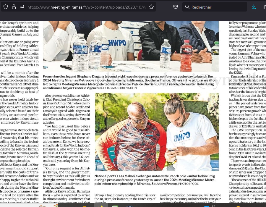 Article de Daily Nation sur la conférence de presse du Meeting de Miramas Métropole 2024