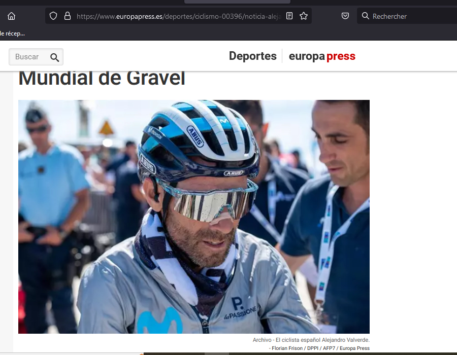 Article d'Europa Press avec Alejandro Valverde lors de la Mont Ventoux Dénivelé Challenge 2022