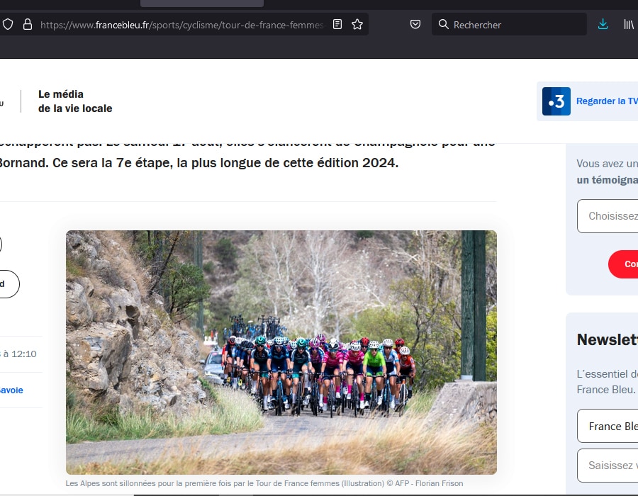 Article de France Bleu sur le prochain Tour de France Féminin 2024