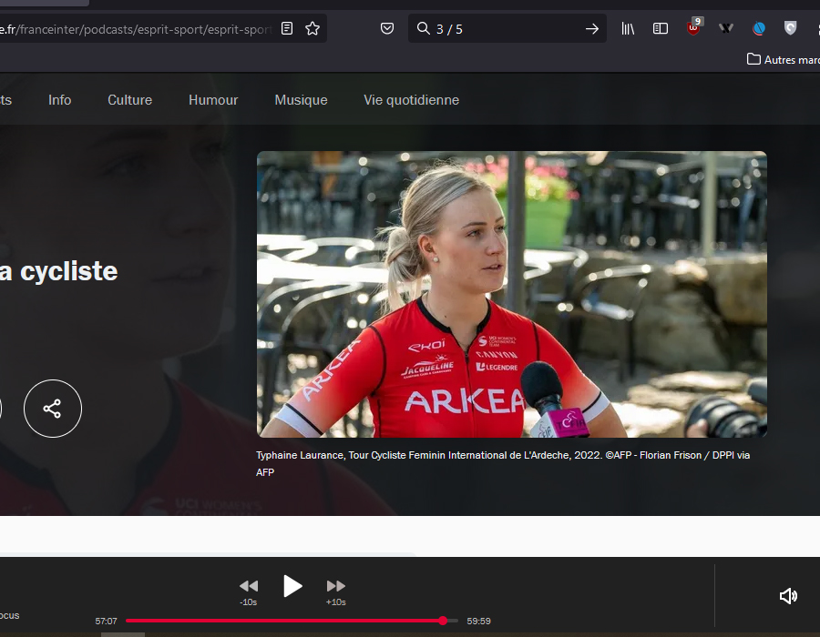 Interview de France Inter sur la cycliste Typhaine Laurance lors du Tour Cycliste International Féminin de l'Ardèche 2023