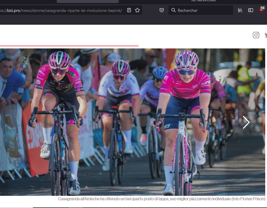 Article de Bici News sur  la cycliste Andrea Casagranda de l'équipe BePink-Gold