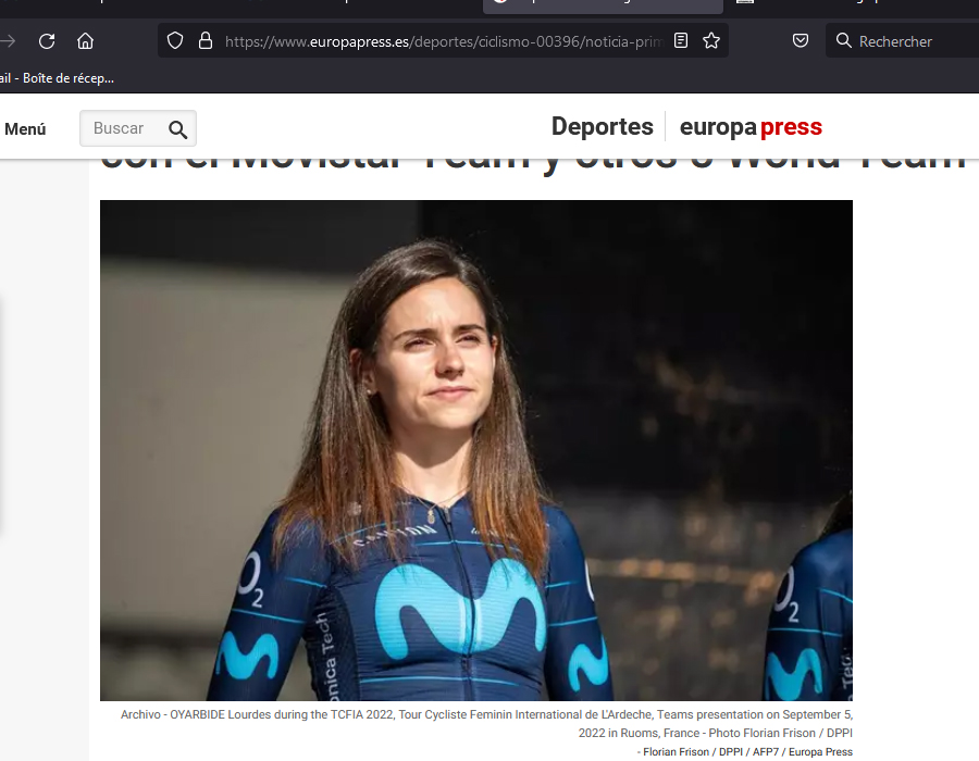 Article de Europa Press sur premier Challenge  Cycliste Féminin de Majorque ( Challenge Ciclista Mallorca femenina ) et sur la cycliste de l'équipe Movistar, OYARBIDE Lourdes.