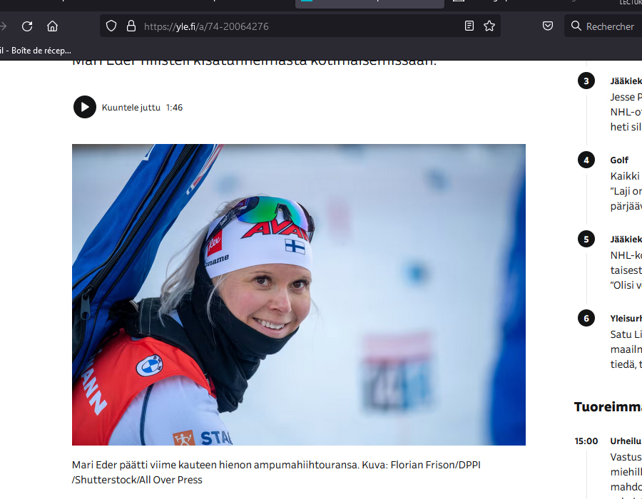 Article de YLE sur la Biathlète Finlandaise Mari Eder