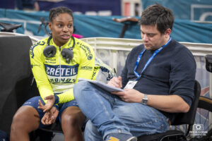 Marie-Louisa Drouode et Loïc Manceau durant les Championnats de France 2024 sur le Vélodrome National de Saint Quentin en Yvelines, futur site des Jeux Olympiques de 2024 de Paris
