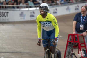 Taky Marie-Divine Kouamé durant les Championnats de France 2024 sur le Vélodrome National de Saint Quentin en Yvelines, futur site des Jeux Olympiques de 2024 de Paris