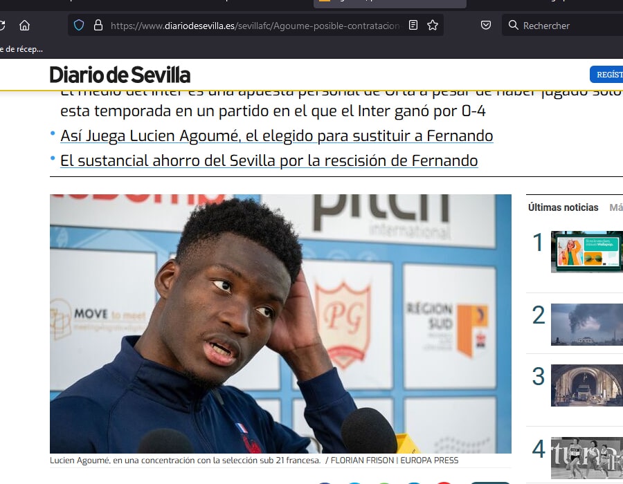 Article de Diario De Sevilla sur le footbaleur français Lucien Agoumé.