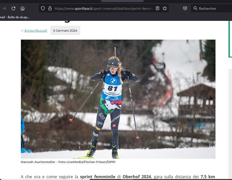 Article de SportFace sur la biathlète Italienne Article de SportFace sur la biathlète Norvègienne Hannah Auchentaller