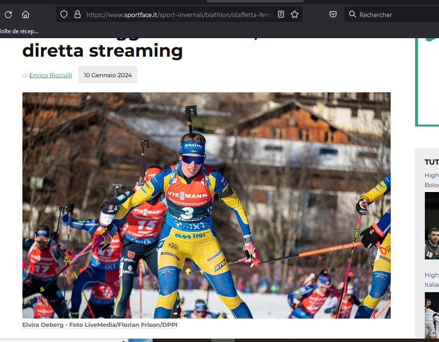 Article de SportFace sur la biathlète Italienne Article de SportFace sur la biathlète Suèdoise Elvira Oeberg