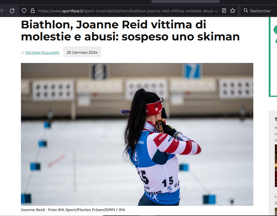 Article du média Italien SportFace sur la Biathlète Américaine Joanne Reid
