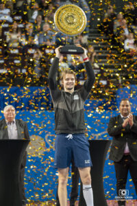 Le tennisman Kazakh / Russe Alexander Bublik lors de l'Open Sud de France ATP 250 à Montpellier 2024