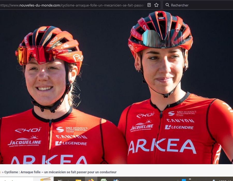 Article du média Nouvelles du Monde sur la cycliste Greta Richioud, Danny van Haute, Moira Barrett et l'équipe Cynisca Cycling