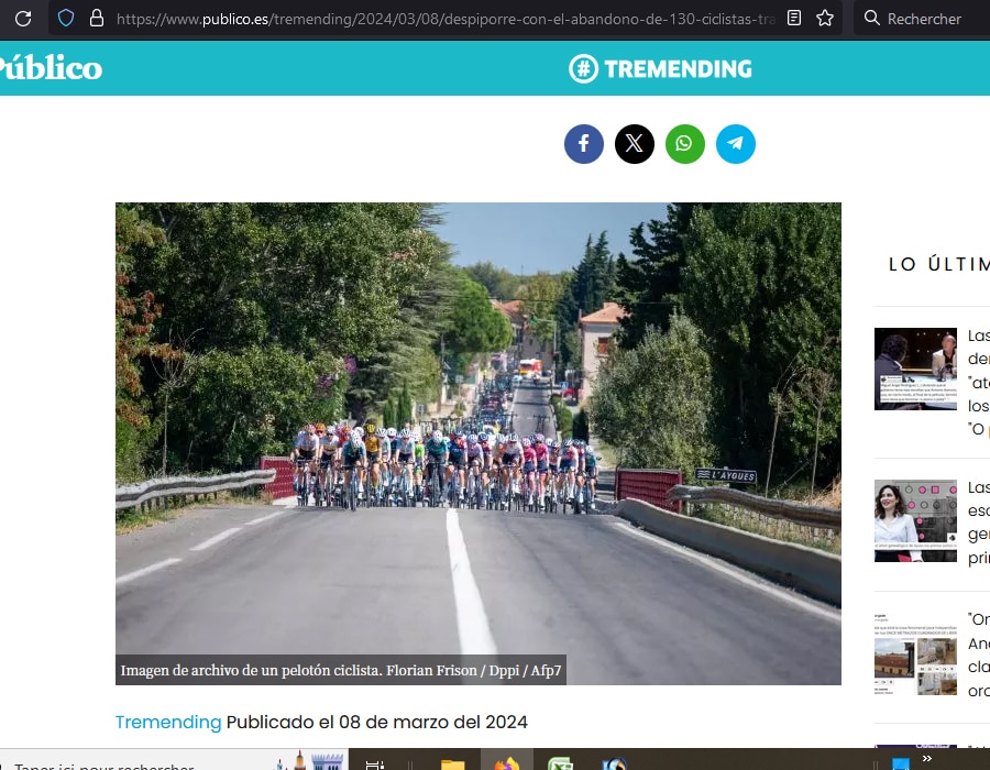 Article du Media Espagnol Publico, sur l'abandon de 130 cyclistes avant un contrôle anti-dopage