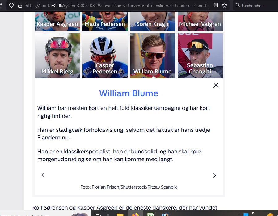 Article du média Danos Sport.Tv2.dk sur les cyclistes William Blume, Kasper Asgreen, Mads Pedersen, Soren Kragh, Michael Valgren, Mikkel Bjerg, Casper Pedersen et Sebastian Changizi.