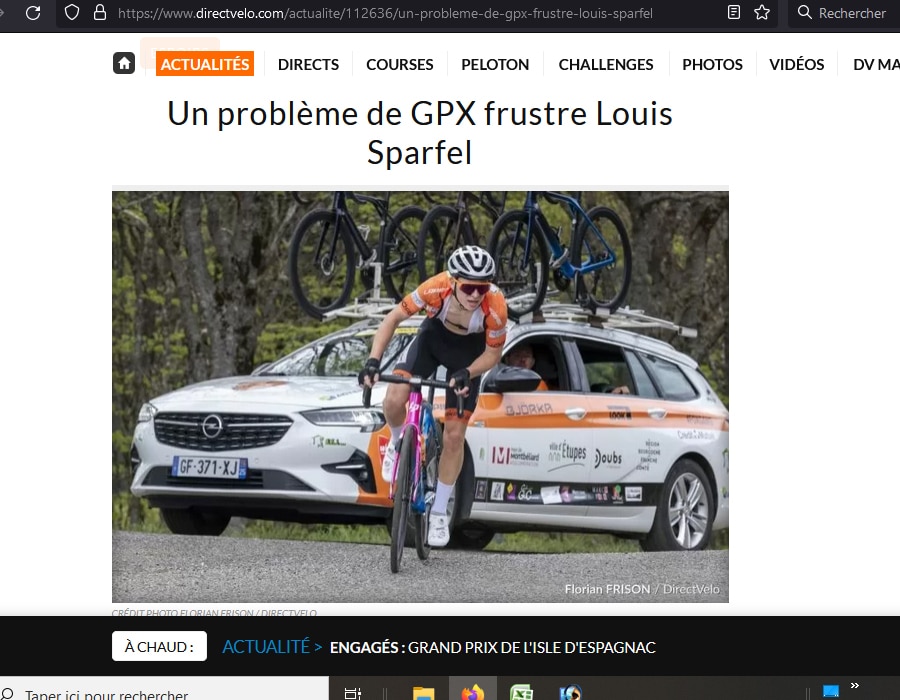 Article du Media DirectVelo sur Louis Sparfel du CC Etupes lors de la Ronde de l'Isard 2024