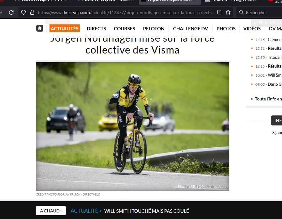 Article du média français Direct Velo sur Jorgen Nordhagen<br /> de l'équipe Team Visma-Lease a Bike Development.<br /> 