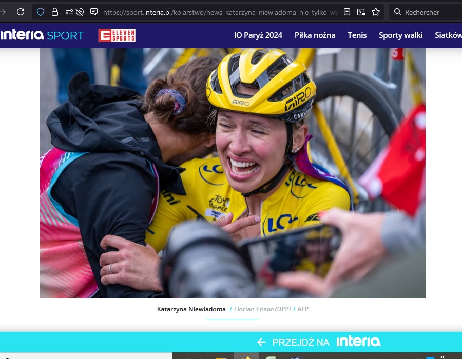 Article du média polonais InteriaSport sur la polonaise Katarzyna Niewiadoma vainqueur du Tour de France Féminin 2024