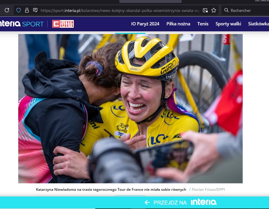 Article du média polonais InteriaSport sur la polonaise Katarzyna Niewiadoma vainqueur du Tour de France Féminin 2024