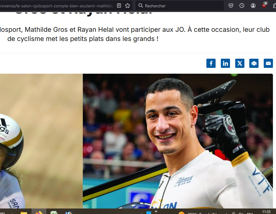 Article du media Le Regional sur Mathilde GROS et Rayan HELAL pour les Jeux Olympiques de Paris 2024