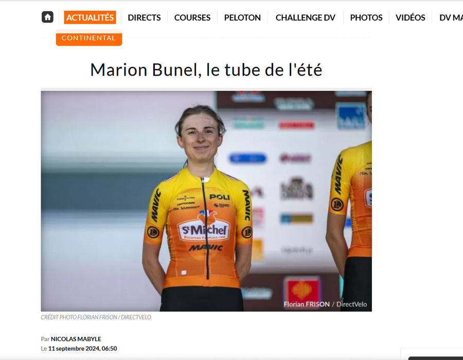Article du média français Direct Velo sur la française Marion Bunel