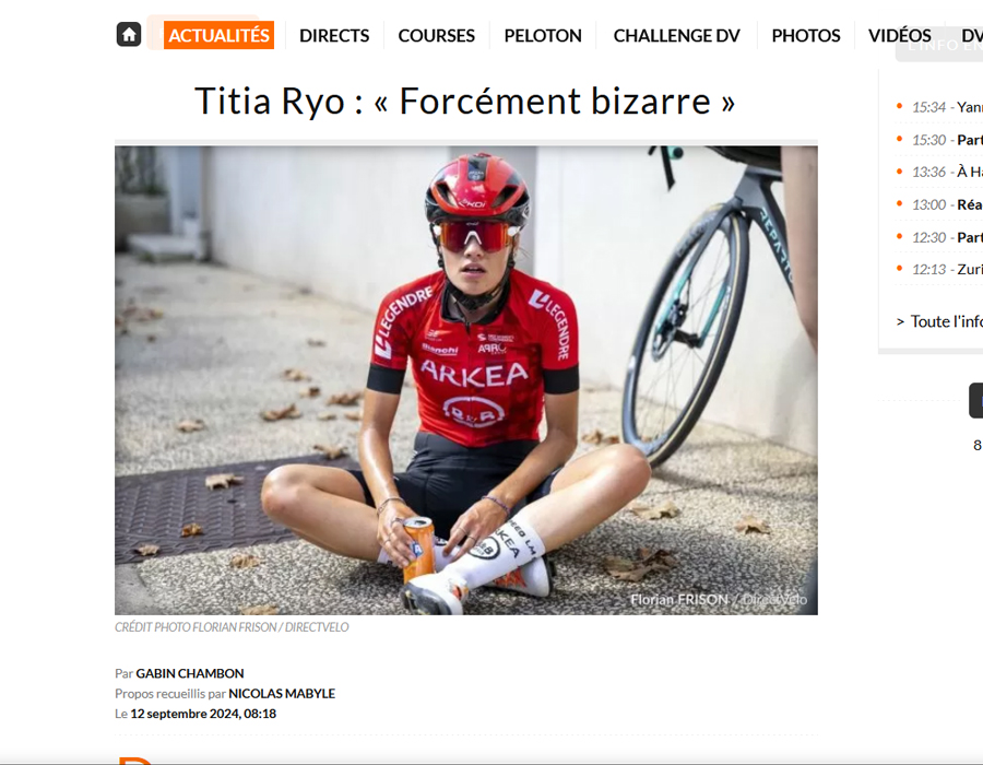Article du média français Direct Velo sur la française Titia Ryo
