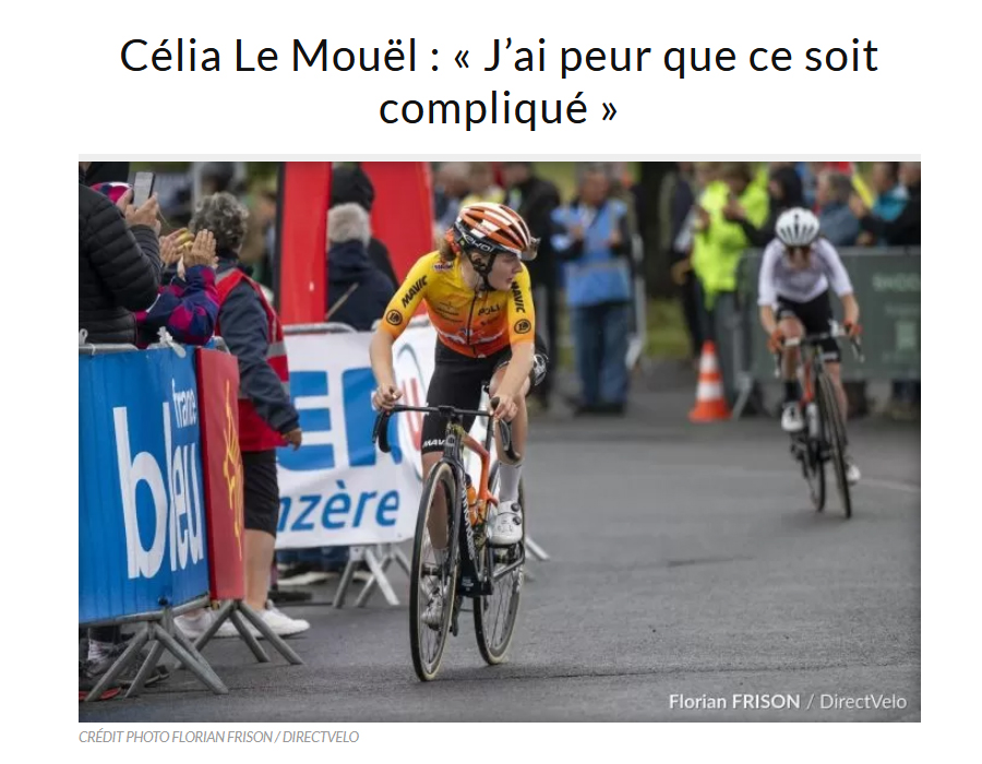 Article du media français Direct Vélo sur la coureuse Célia Le Mouël  