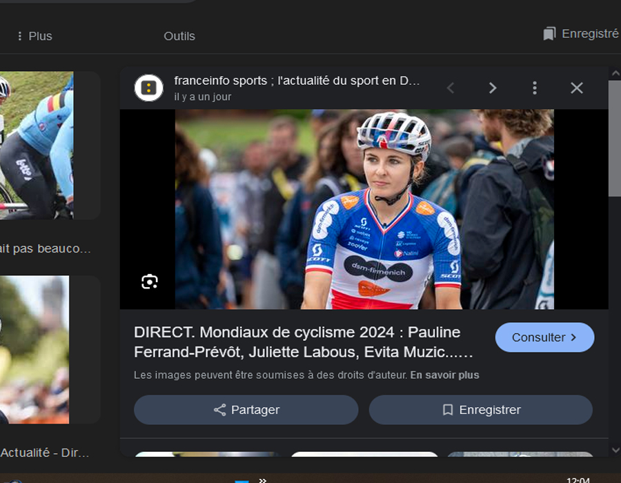 Article du médias français France TV Info sur les Championnats du Monde de Cyclisme 2024 à Zurich.