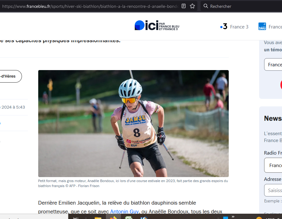 Article du média Français France Bleu sur la biathlète française Anaëlle Bondoux