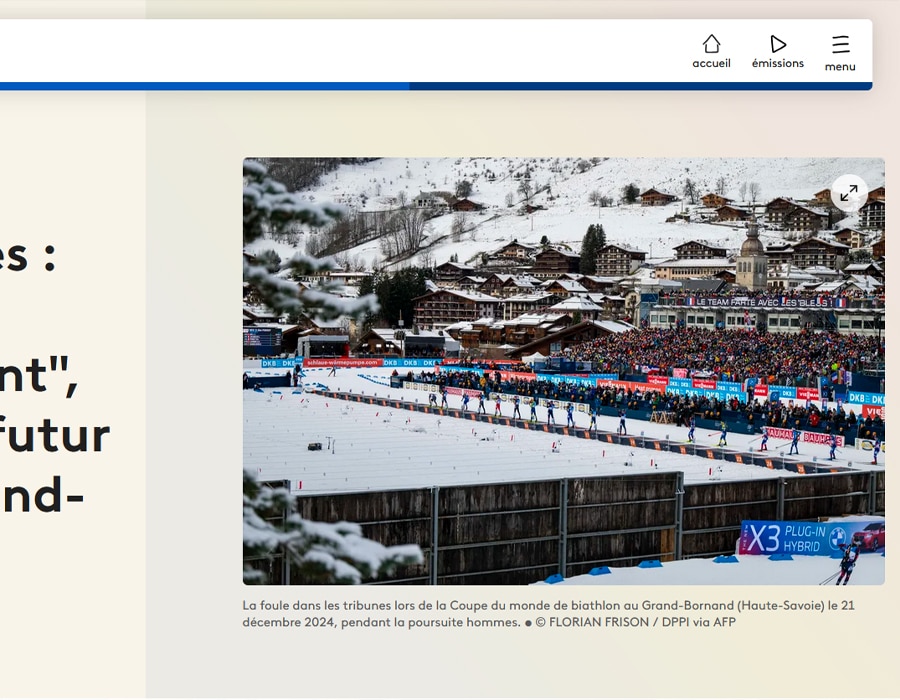 Article du média français France 3 sur la Coupe du Monde de Biathlon au Grand Bornand et les JO 2030