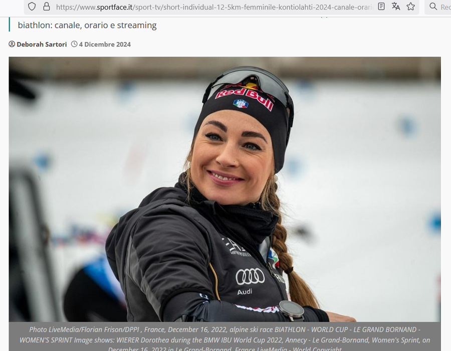 Article du média Italien SportFace sur la biathlète italienne Dorothea WIERER