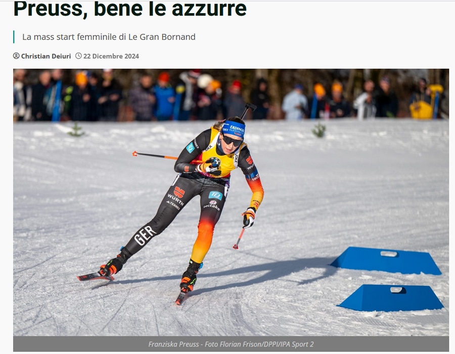 Article du média Italien SportFace sur la biathlète Allemande Franziska Preuss