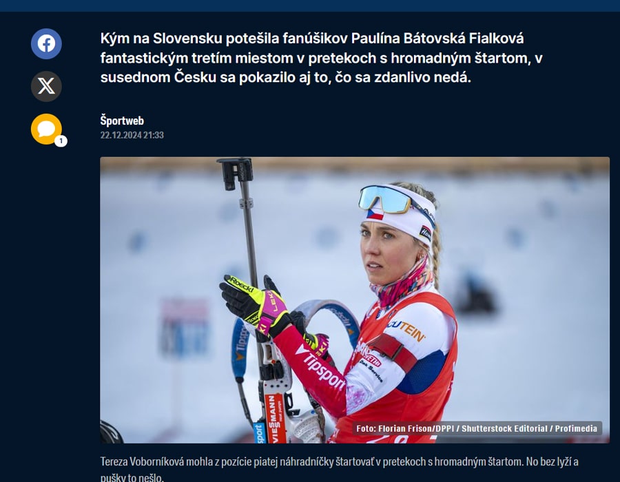 Article du média Slovaque SportWeb sur la Biathlète Tchèque Tereza Vobornikova