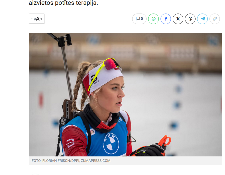 Article du média Lettonien TV3 sur le biathlète Annija Sabule