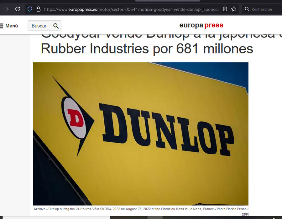 Article du média Espagnol EuropaPress sur Dunlop