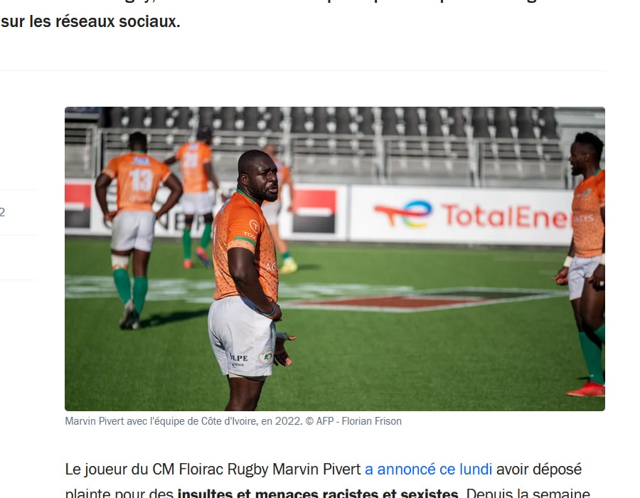Article du média Français France Bleu sur le racisme dans le rugby