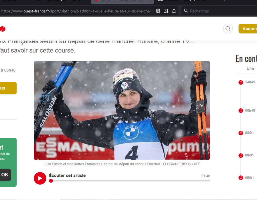 Article du média français Ouest France sur la Coupe du Monde de Biathlon 2025 à Oberhof.