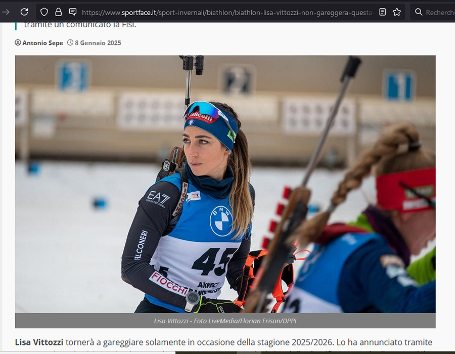 Article du média Italien SportFace sur la biathlète Lisa Vittozzi.