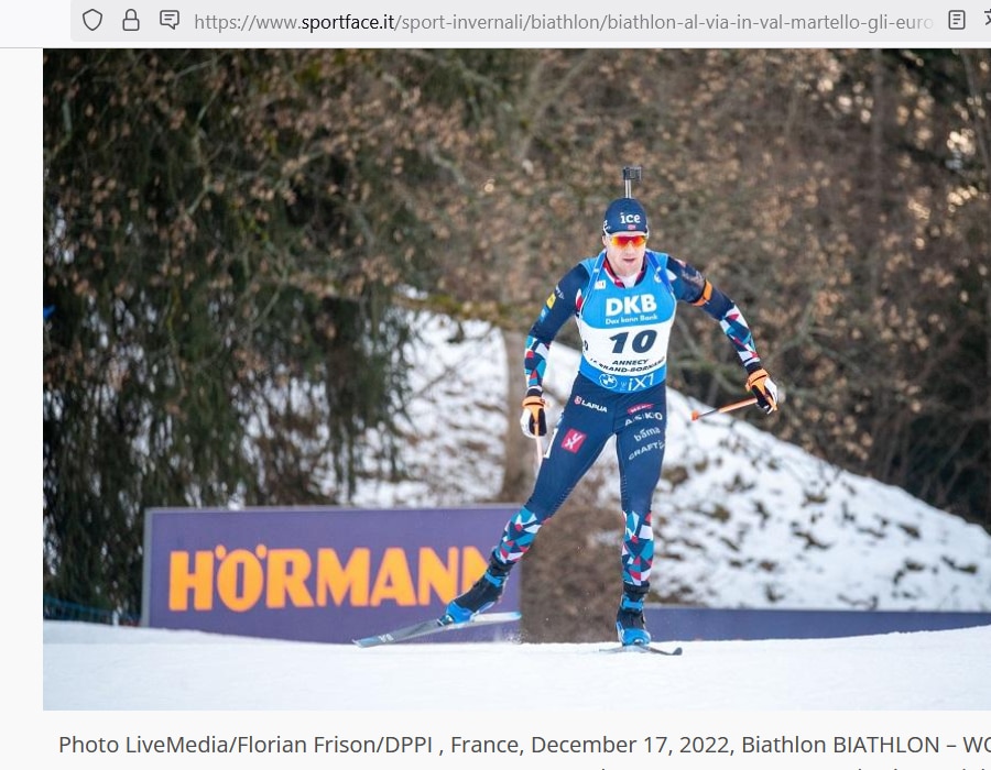 Article du média Italien SportFace sur les Championnats d'Europe de Biathlon en Italie