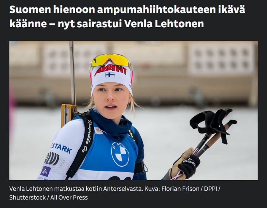 Article du média finlandais YLE sur la biathlète finlandaise Venla Lehtonen