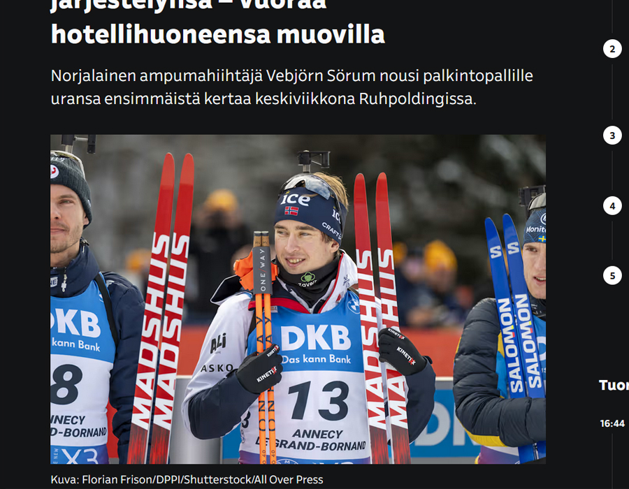 Article du média finlandais YLE sur la biathlète norvégien Vebjorn Sorum