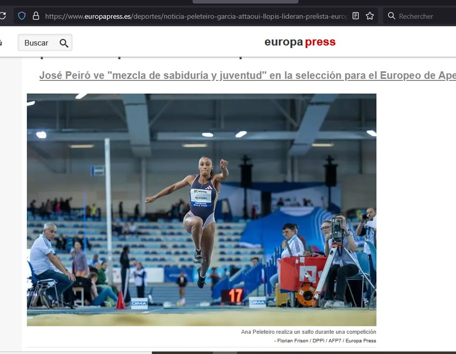Article du média Espagnol EuropPress sur l'athtlète Ana Peleteiro