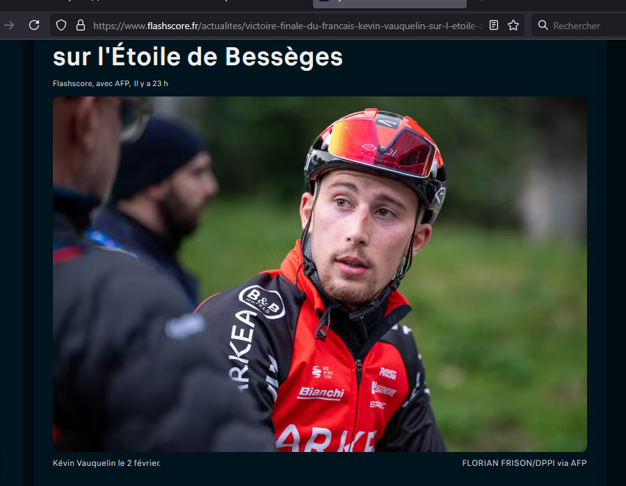 Article du média français Flashscore sur le coureur Kevin Vauquelin