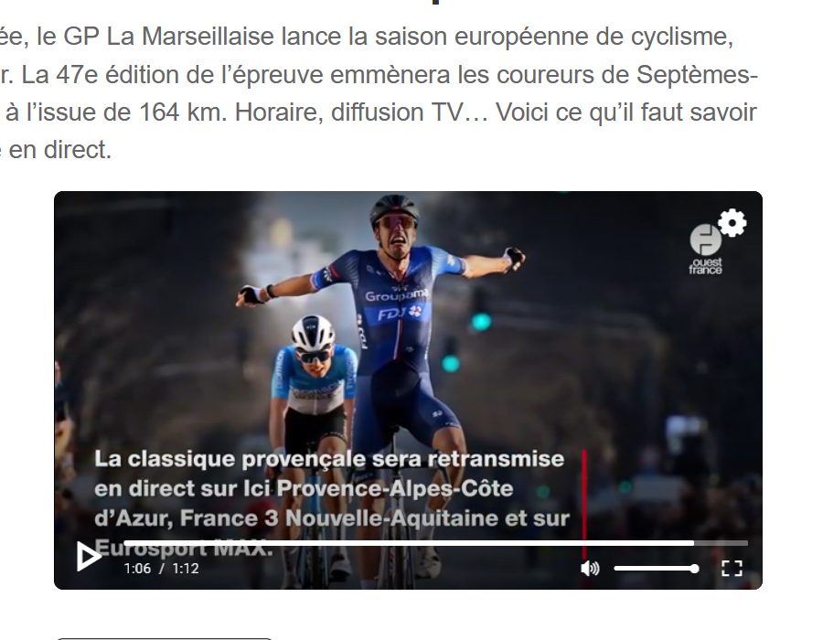 Article du média français Ouest France sur le Grand Prix de la Marseillaise