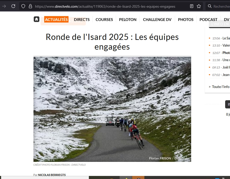 Article du média français DirectVelo sur la Ronde de l'Isard