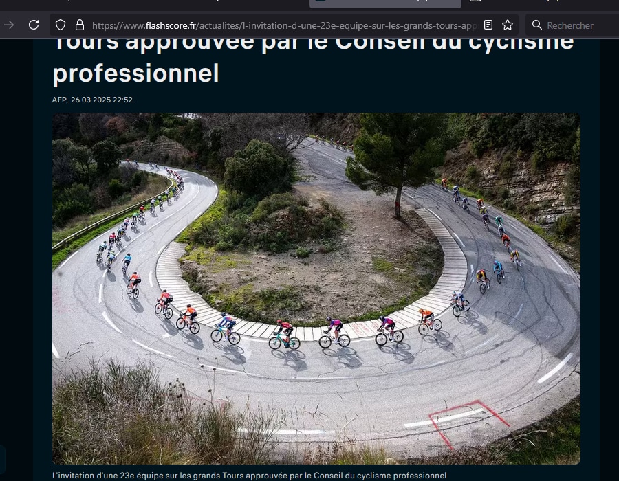 Article du média français Flashscore sur le cyclisme