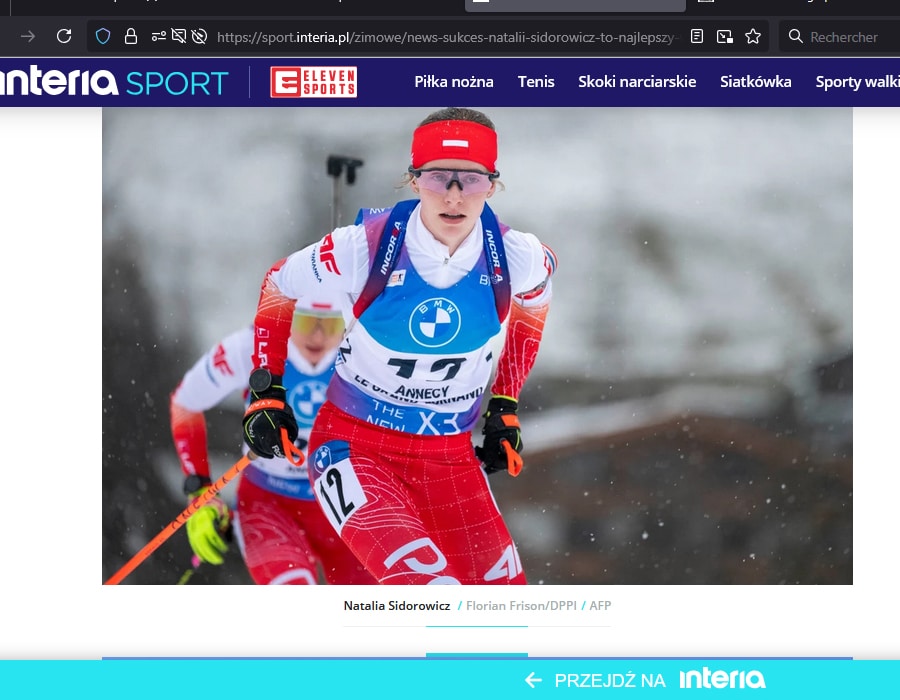 Article du média Polonais Sport Interia sur la biathlète polonaise Natalia Sidorowicz