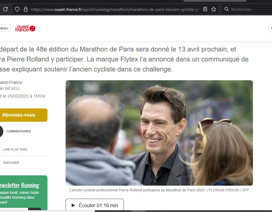 Article du média français Ouest-France sur l'ancien coureur cycliste français Pierre Rolland