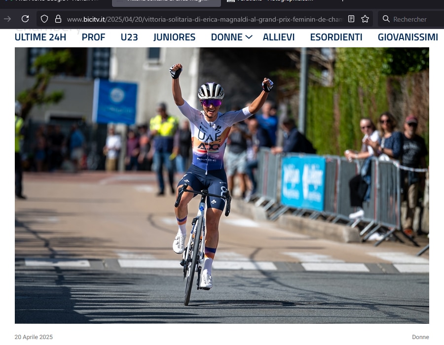Article du media Italien BiciTv sur la cycliste italienne Erica Magnaldi